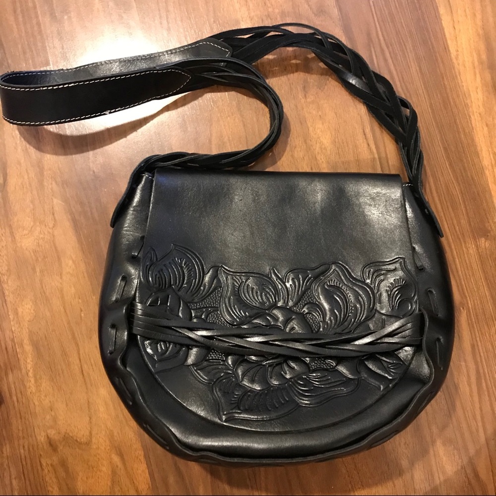 Patricia Nash black leather shoulder bag